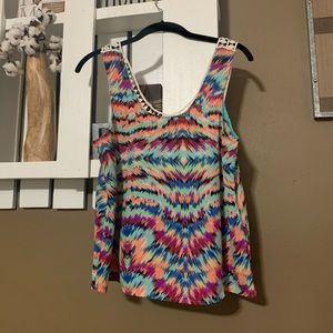 Multi-color Tank Top w/crochet lace back.